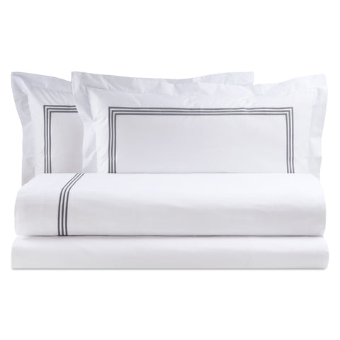 Bianco Perla Completo letto matrimoniale lenzuola in percalle di cotone "Zoe"