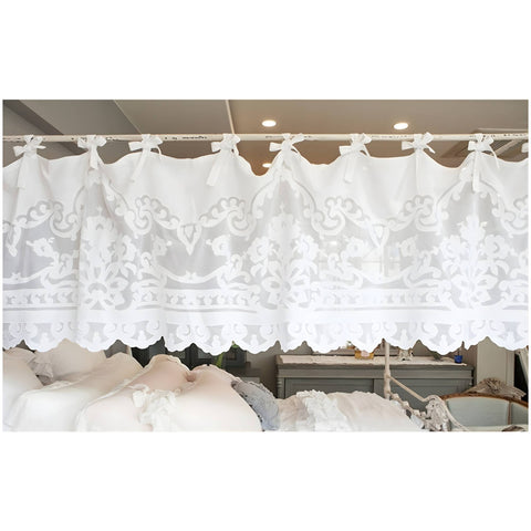 Mia per te Mantovana in lino bianco ricamo floreale "Rea" 150xH70 cm