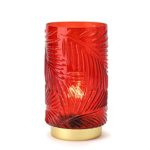 Lampe à pile en verre rubis Hervit "Felce" + coffret cadeau 11xh20 cm