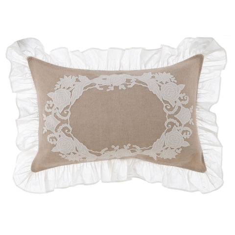 Blanc Mariclò Cuscino arredo in misto lino beige con applicazioni "Soffio" 45x60 cm