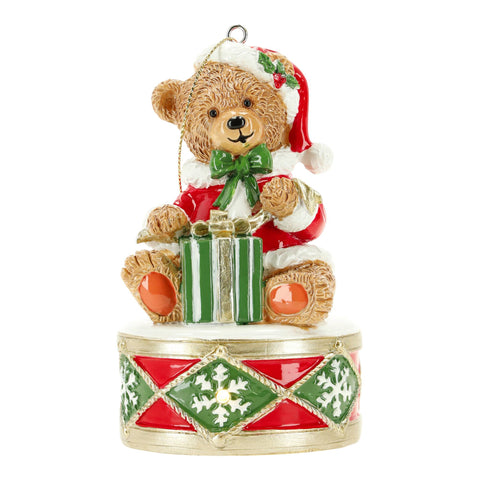 TIMSTOR Statuina orso su tamburo decoro natalizio con LED poliresina 7,2x7,2x12,3 cm