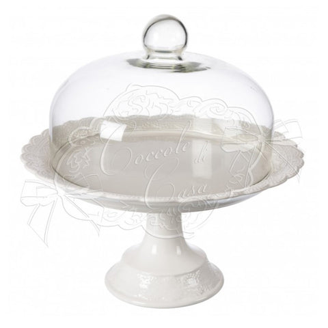 Coccole di Casa Présentoir à gâteaux en céramique avec dôme "Elegant" Shabby Chic D32xH17 cm