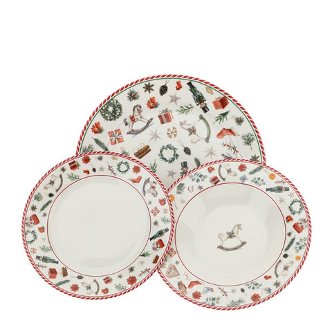Hervit Christmas dinnerware set 18 pcs X'MAS 6 place settings porcelain D20/21/27 cm
