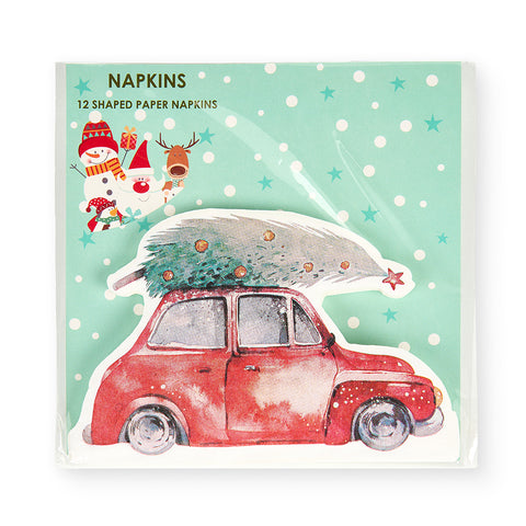 Nuages ​​en tissu Pack de 12 serviettes forme voiture "Carte de Noël" 33×33 cm