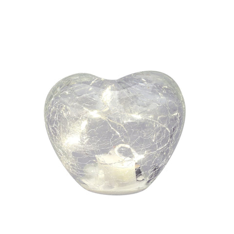 Cœur Hervit en verre craquelé, lumière LED transparente, 8 cm