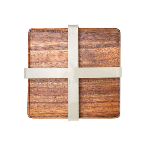 Estia Home Portatovaglioli in metallo avorio e legno "Allure" D19.5xH4 cm