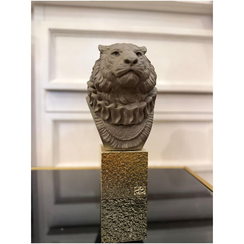 Chiaraela Statuina Busto grande Tigre fango su base oro 11xH24 cm