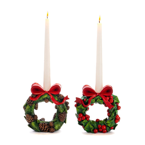 HOLLY/PINEC.WREATH CANDLE HOLDER ASS/2 TT GRN 14,5CM