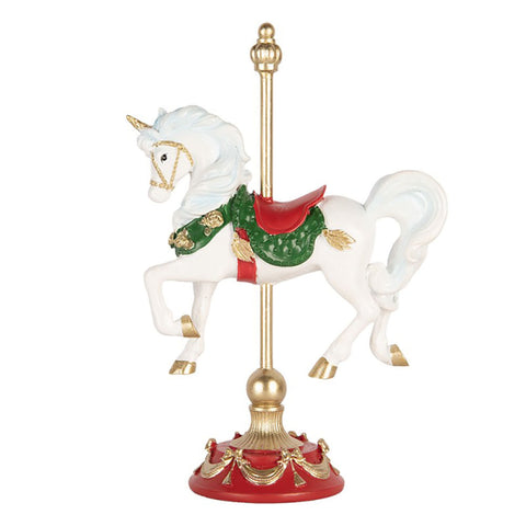 Clayre & Eef Statuina cavallo a dondolo decoro natalizio in resina 16x8x22 cm