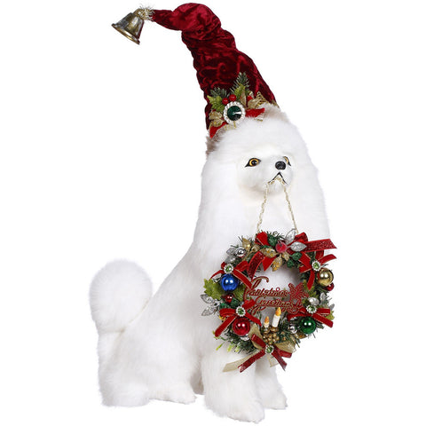 GOODWILL Mark Roberts White Dog with Wreath, Handmade 33cm
