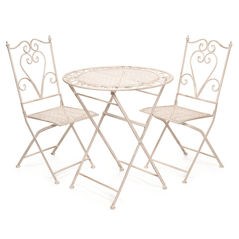 Nuvole di Stoffa Set of table and 2 chairs in Shabby Chic cream metal