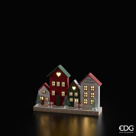 EDG paesaggio casette decoro con LED in legno 19,5x4,5xH12 cm