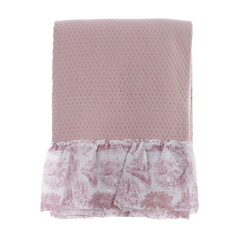 Blanc Mariclò Couette double printemps rose avec volant "Toile de Jouy" 250x250 cm