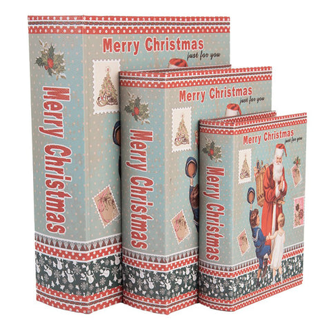 Clayre & Eef Set 3 Scatole Libri natalizi contenitori in legno