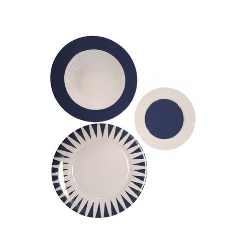 Fade Set 18 piatti servizio per 6 persone in porcellana grigio/blu "Geometric"