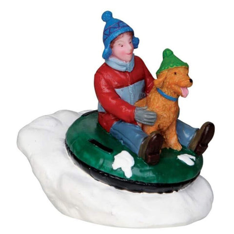 LEMAX Child with dog "Tubing Buddies" in polyresin H5.5 x 4.5 x 5 cm