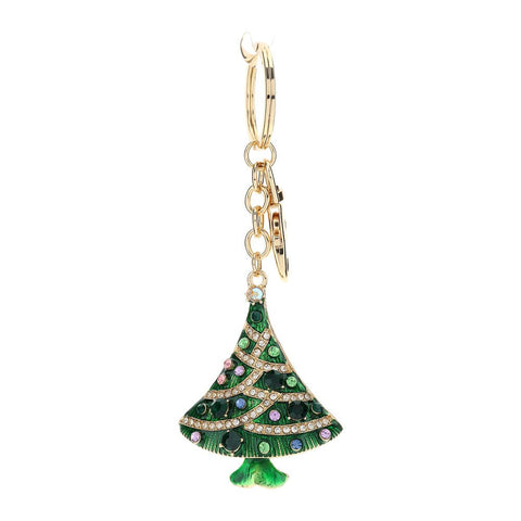 Hervit Portachiavi albero di natale con strass in metallo verde con scatola regalo 5x13 cm