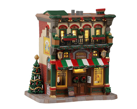LEMAX Edificio luci led "Mario's Pizzeria & Bistro" in porcellana H18.5x16.5x12 cm