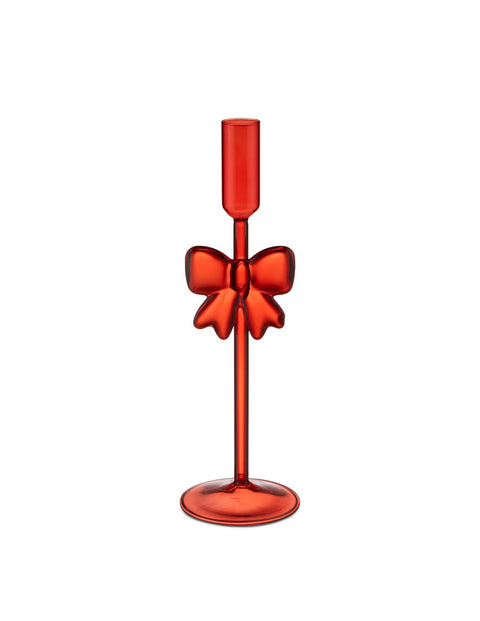 Rituali domestici Candeliere di natale in vetro rosso "Brilla Fiocco" 8xH30 cm
