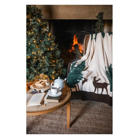 Blanc Mariclò Plaid sherpa di natale con Renna "Silenzio alpino" 170x140 cm