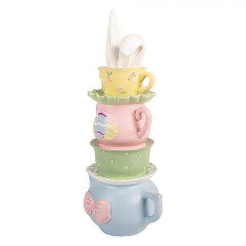 Clayre & Eef Statuina orecchie coniglio di Pasqua teiera con tazze impilate 16x11xH29 cm