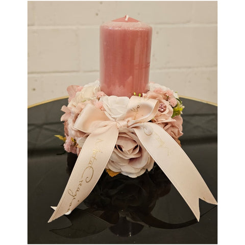 Mata Creazioni Girocandela corona con fiori artigianale D15xH6.5 cm 2 varianti(1 unità) - Angelica Home Stabia