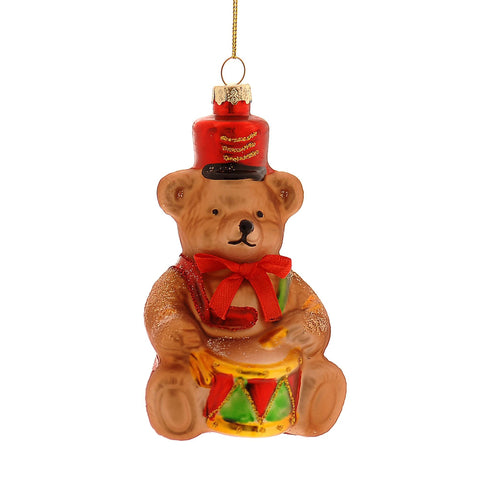 Décoration d'ours de Noël en verre Vetur avec tambour H13 cm