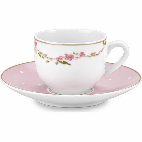 Fade Set 6 tazzine da caffè in porcellana bianco/rosa "Arabella" 90 ml