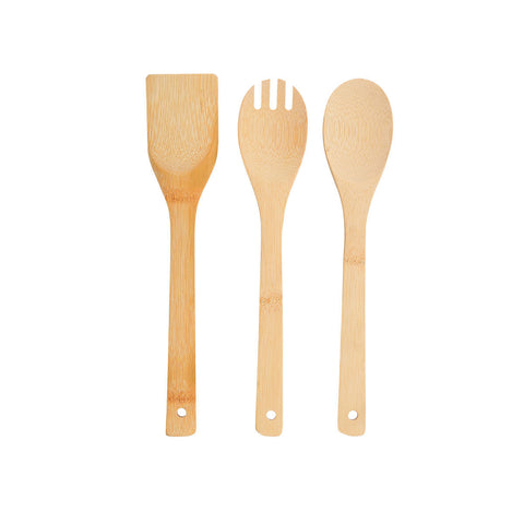 Estia Home Set de 3 ustensiles de cuisine en bambou avec pot 7x7xH30 cm