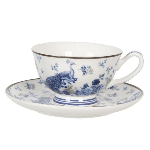 CLAYRE &amp; EEF Tasse et soucoupe en porcelaine "Paon" 200ml 12x10x6 cm