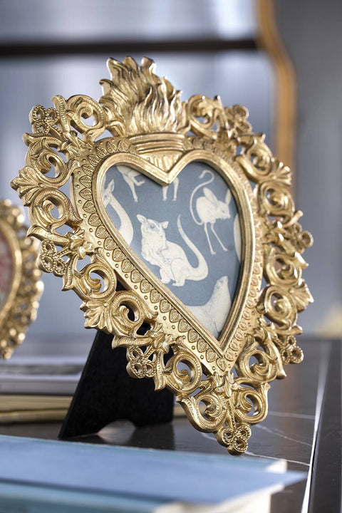 Henriette Heart Photo Frame in Gold Resin "Old School" 14.5x19cm (10x12cm)