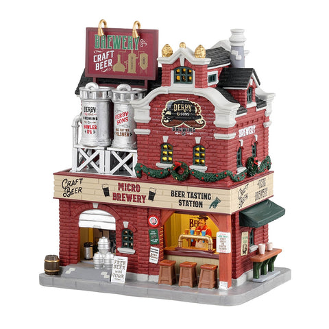 LEMAX LED illuminated building "Derby &amp; Sons Brewing Co." in porcelain H22 x 18.5 x 11.7 cm