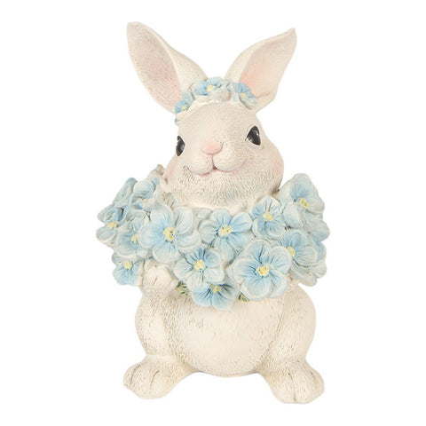 Clayre & Eef Statuina Coniglio pasquale con fiori, Shabby Chic 9x10xH13 cm
