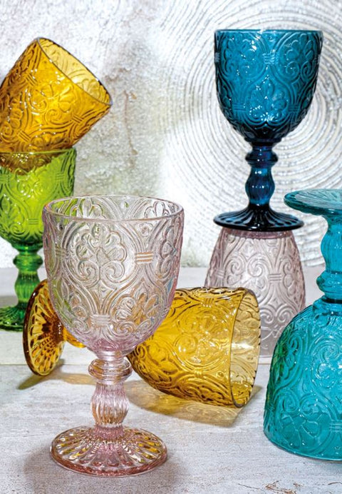 Fade Set of 6 "Corinto" Blue Clear Glass Wine Glasses 300 ml