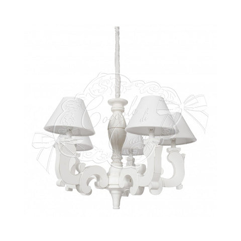 Coccole di Casa Lampadario 5 luci in legno bianco decapato con paralumi "Aida" D59xH48 cm