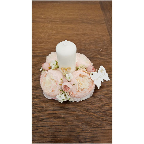 Fiori di Lena Portacandela fiori ranuncoli e applicazione farfalla D14xH10 cm 5 varianti(1 unità) - Angelica Home Stabia