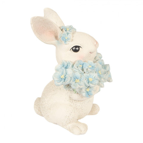 Clayre & Eef Statuina Coniglio pasquale con fiori, Shabby Chic 9x10xH13 cm