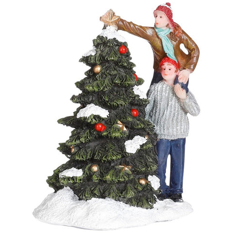 Luville Personnages Décorant le sapin "Dave &amp; Britt décorant le sapin" en résine 7x5xH9 cm