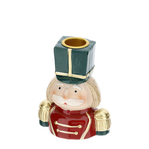 Hervit Portacandela natalizio decoro soldatino in ceramica H10 cm