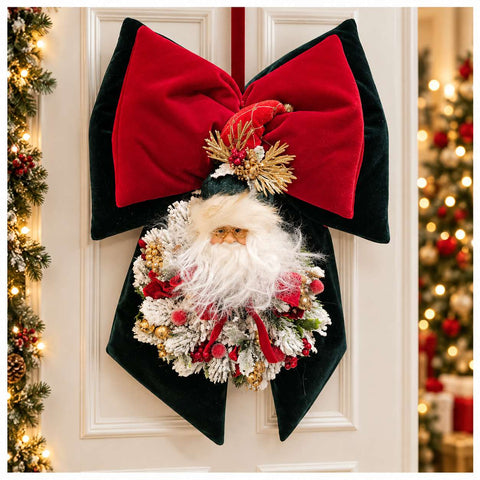 Fiori di Lena Doppio Fiocco con Babbo Natale e Ghirlanda H52 cm
