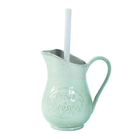 VIRGINIA CASA Brocca Vaso Porta Scopino in ceramica BAGNO verde acqua  H17 cm