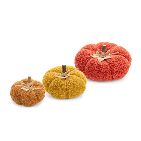 NUVOLE DI STOFFA Set 3 zucche decoro autunnale tessuto bouclet D20/17/13 cm