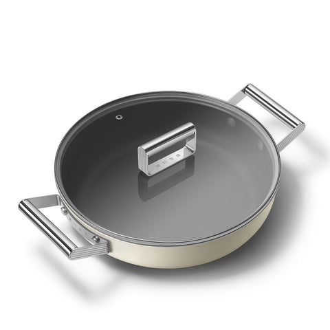 Smeg Tegame antiaderente panna + coperchio "50's Style" D28 cm