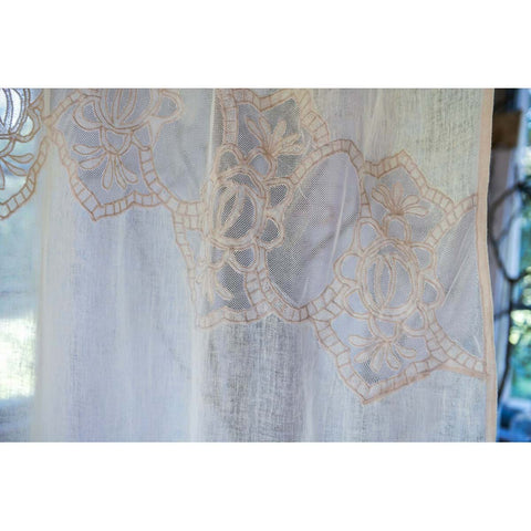 Blanc Mariclò Lot de 2 rideaux en lin mélangé crème "Dentelle" 140x290 cm