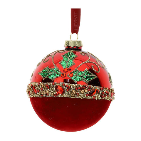 Hervit Blown Glass and Red Velvet Christmas Tree Ball D10 cm