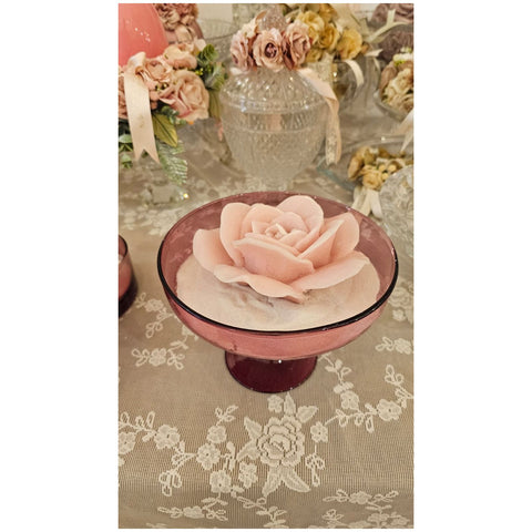 Cereria Parma Alzatina grande in vetro rosa antico con candela rosa D19xH14 cm