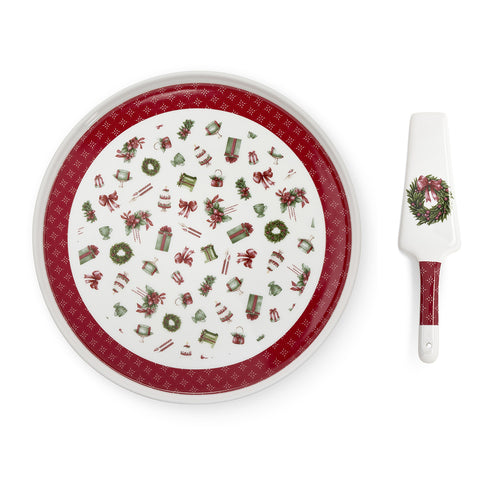 Assiette à gâteau en porcelaine et pelle à gâteau « Histoire de Noël » D32 cm