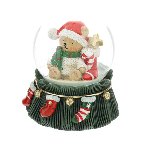 Hervit Décoration de Noël Boule à neige avec ourson en résine et verre D6,5 H9 cm