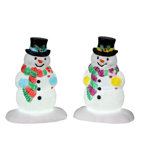 LEMAX Set due pupazzi di neve a led "Holly Hat Snowman" H7.3 x 11 x 3.5 cm