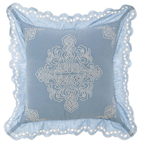 Blanc Mariclò Cuscino arredo in misto cotone e lino azzurro "Brezza di SanGallo" 45x45 cm